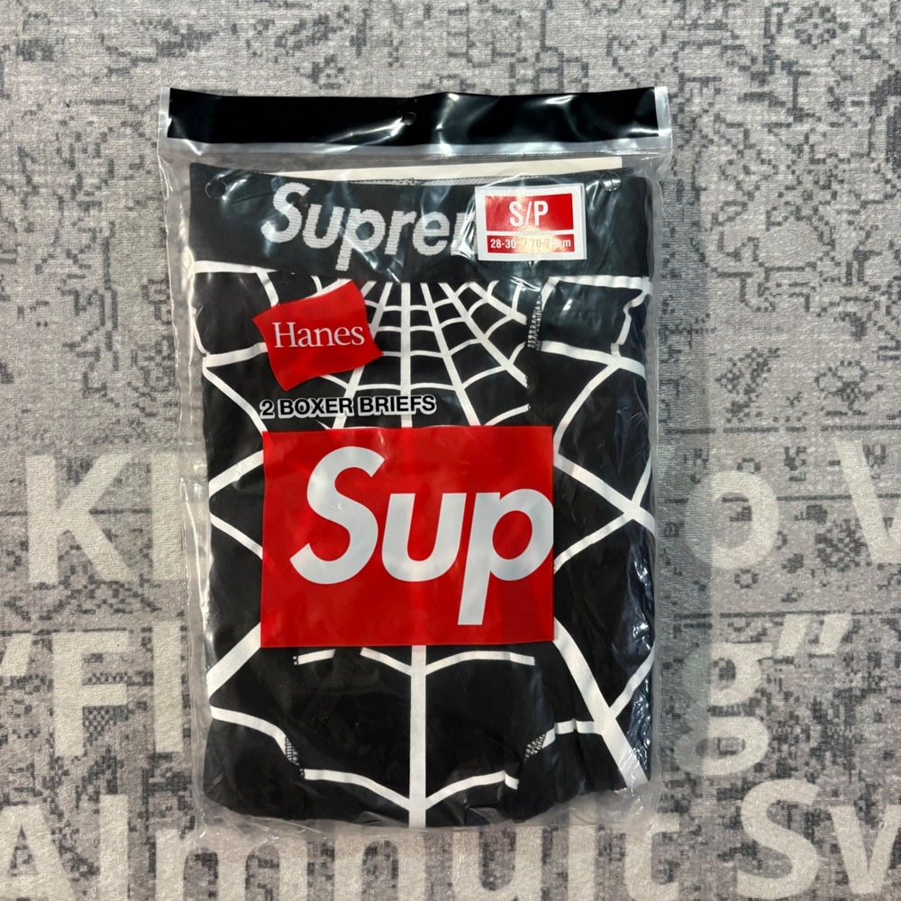 Supreme Hanes Boxer Briefs 2-Pack Black Web Marvel Spider-Man SS26A66 Mens Small